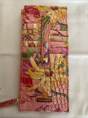 Brahmin Perennial Floral Croc-Embossed Leather Wallet with Yellow Accents